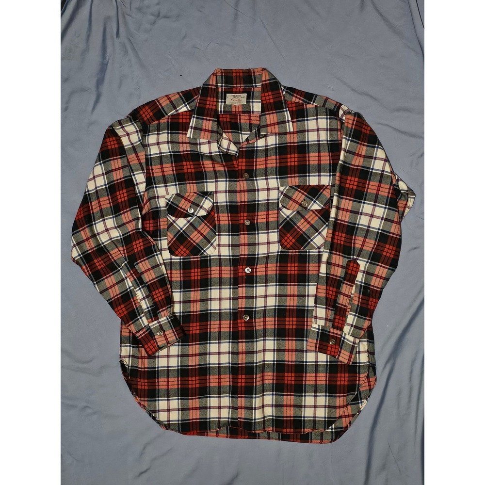 VTG Tooke Viyella Shirt Mens Red Plaid Wool 60's‎ Flannel